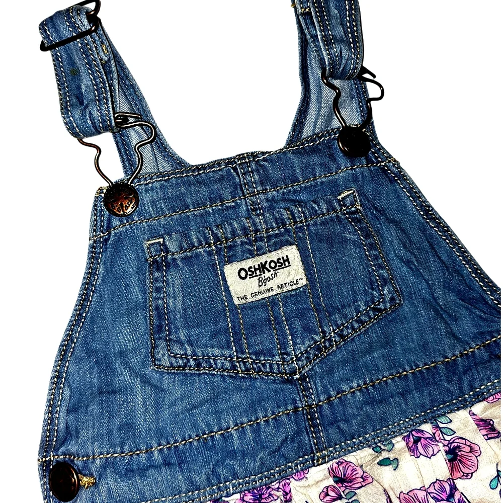 OshKosh B'gosh Floral Denim Overall Dress Size 3T